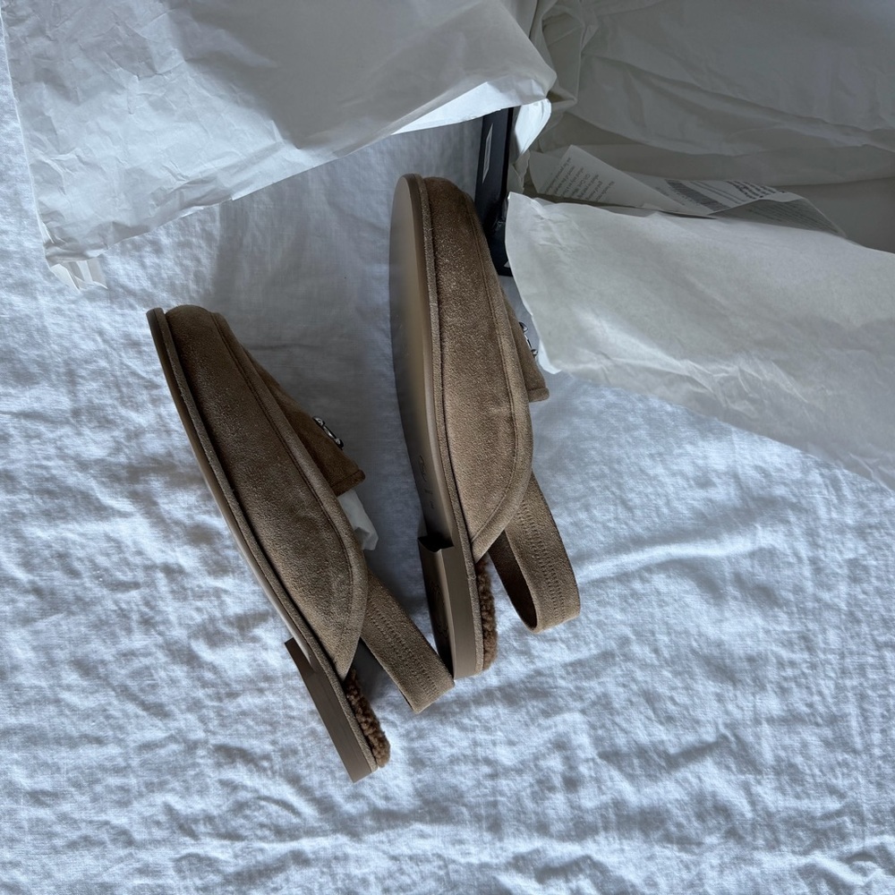 Chanel Tan Suede Loafers with Silver Logo - Picture 3 of 6